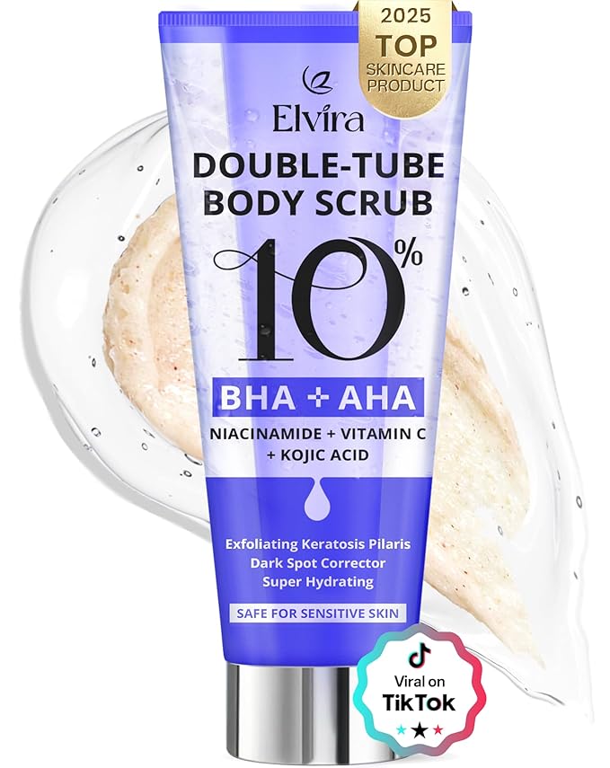 Elvira KP Bump Eraser Foot & Body Scrub, Exfoliating Scrub for Keratosis Pilaris, Smooth Skin with 10% AHA BHA & Niacinamide, Deep Moisturizing Cleanser for All Skin Types, Exfoliante para el Cuerpo