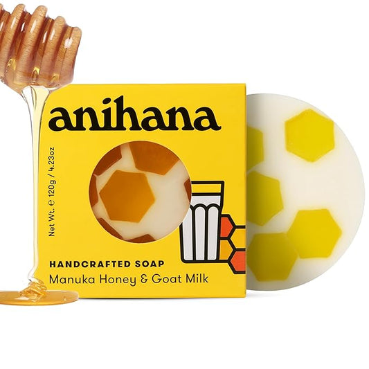 ANIHANA Handcrafted Natural Soap with Coconut Oil, Gentle Cleansing, Paraben Free, Refreshing Manuka Honey & Goat Milk Scent, 4.23 oz