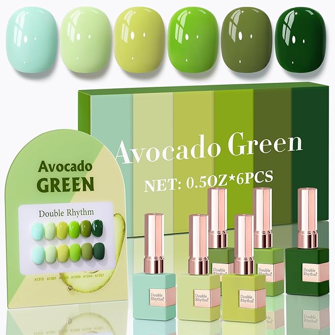 Double Rhythm 6 Pcs 15 ML Gel Polish Set Same Color Same Bottle Soak Off Gel Polish Kit Nail Art Manicure Salon DIY at Home for Women (Light Dark Green Olive Teal-T6-15)