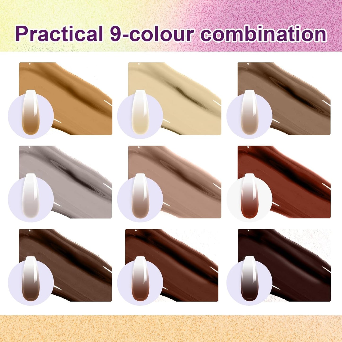 Gradient Painting Gel, 9 Colors Ombre Gel Nail Polish for Cream Brown Color Pigment Pat Aura Nails French Manicure Soak Off UV Long-lasting Home Salon DIY Nail Art Coconut Latte 1