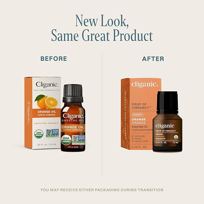 Cliganic Organic Sweet Orange Essential Oil, 10ml - 100% Pure Natural for Aromatherapy Diffuser | Non-GMO Verified (Packaging May Vary)