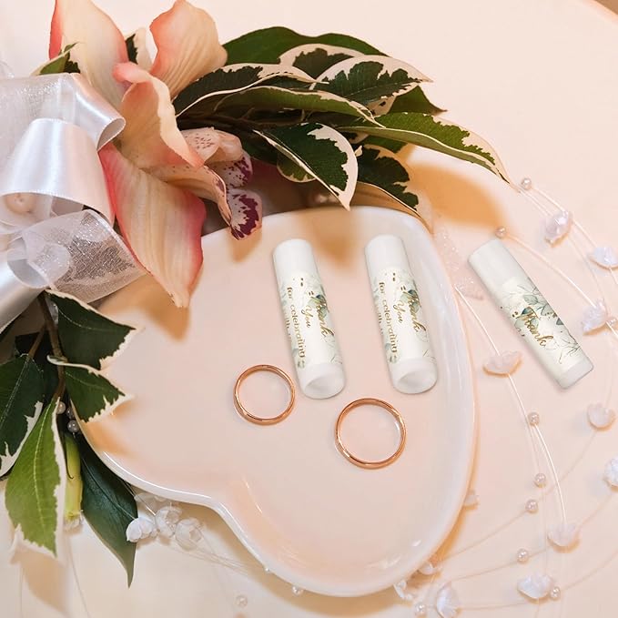 Dunzy 50 Pcs Thank You Gift Lip Balm Bulk Baby Shower Party Favors Bridal Shower Favor Lip Care with Assorted Fruit Flavors Thank You Lipstick for Guest Basket Gift Stuffer (Eucalyptus)