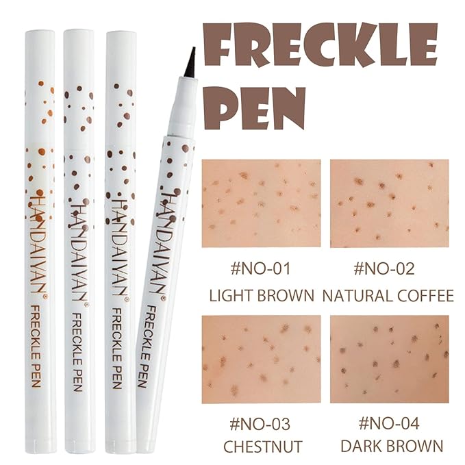 Freckle Pen 4 Colors, Natural Lifelike Freckle Makeup Pen Magic Freckle Color,Waterproof Longlasting Soft Dot Sopt Pen,for Natural Effortless Sunkissed Makeup