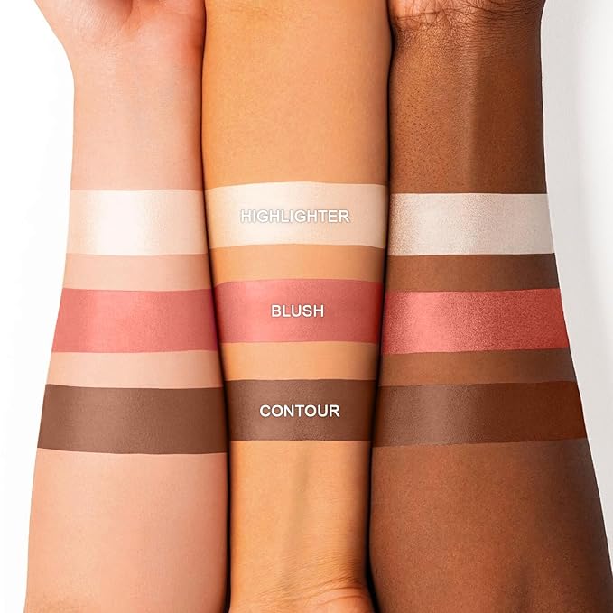 3 Colors Cream Contour Stick, Shades with Highlighter Stick,Blush Stick and Bronzer Contour Stick for Sculpt the Cheeks,Long Lasting,Waterproof,Matte & Dewy Finish for Women (FAIR(7+9+11))