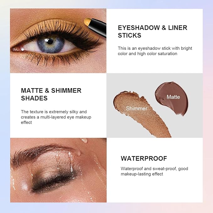 Eyeshadow Stick, Shimmer and Matte Cream Eye Shadow Brightener Sticks Eyeliner Pencil Crayon, Waterproof Long Lasting Eye Highlighter Stick Makeup,0.056 Oz(#4-Bottle Green)