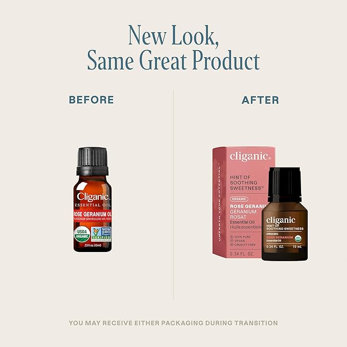 Cliganic Organic Rose Geranium Essential Oil, 100% Pure Natural for Aromatherapy | Non-GMO Verified (Packaging May Verify)