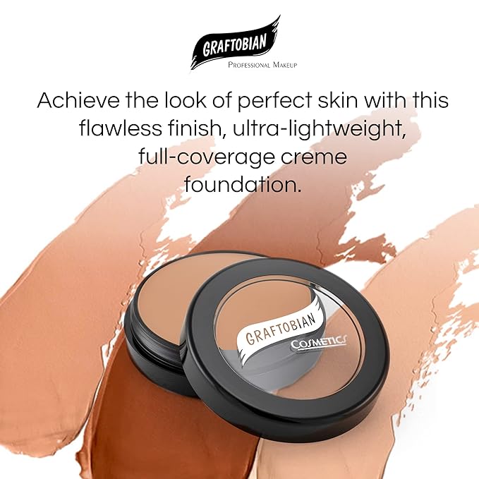 Graftobian HD Glamour Crème Foundation 1/2oz, Weightless Full Coverage Makeup, 65 Inclusive Shades, For All Skin Types, Natural or Full-Glam Looks, For Professionals and Beginners, Olivia
