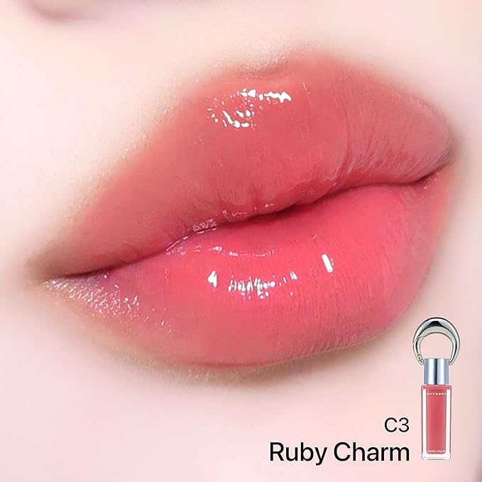 ENTROPY Makeup 2-in-1 Charm Shiny Glowy Lip & Cheek Gloss Tint Keychain, High Pigment Glossy Lip Color & Plumping Gloss, C3 Ruby Charm