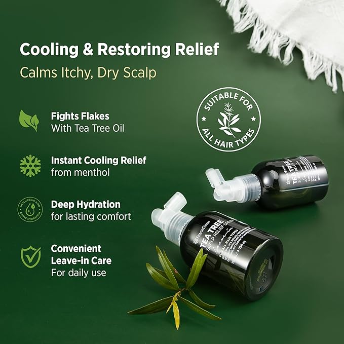 RoyceDerm Tea Tree Scalp Relief Spray: Leave-In Scalp Care for Dry, Flaky, and Itchy Scalp - Tea Tree Oil Formula for Comfort, Hydration, and Balance - Conditioning Support for Women & Men