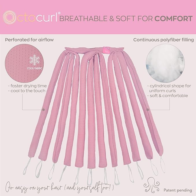 Octocurl Heatless Hair Curler - No Headband Octopus Curler - Overnight Curls for Medium Length Hair (QMax - Mauve)