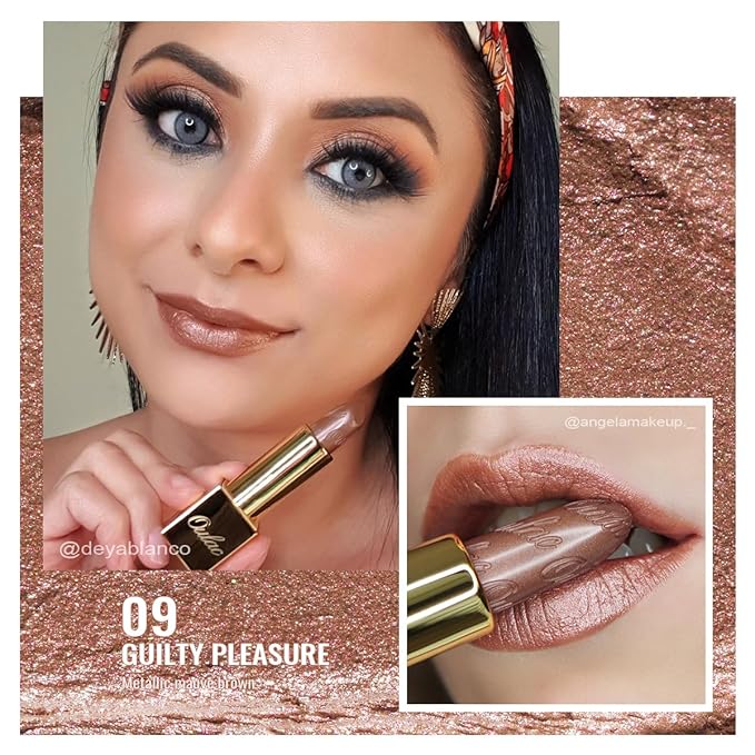 Oulac Brown Lipstick for Women with Metallic 3D Shine Lightweight Hydrating Formula, High Impact Lip Color, Vegan Beauty, Full Coverage Lip Makeup, Christmas Gifts for Women, Guilty Pleasure (09)