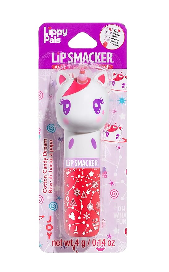 Lip Smacker Lippy Pals Unicorn Holiday, Flavored Moisturizing & Smoothing Soft Shine Lip Balm, Hydrating & Protecting Fun Tasty Flavors, Cruelty-Free & Vegan - Cotton Candy Dream