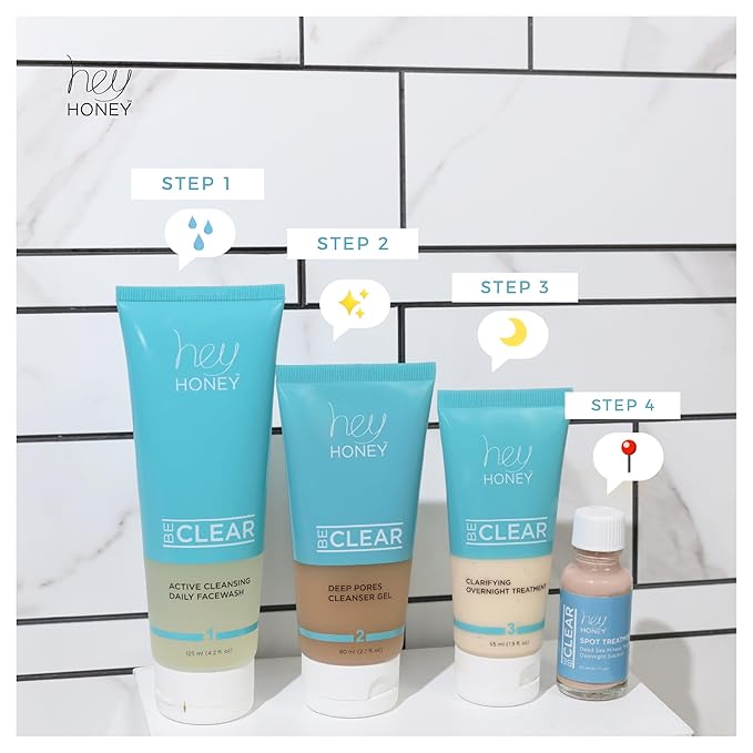 Hey Honey Skincare Be Clear - Acne Spot Treatment Overnight, Pimple Drying Lotion, Use Over Zits Whitehead & Blemishes 1 OZ