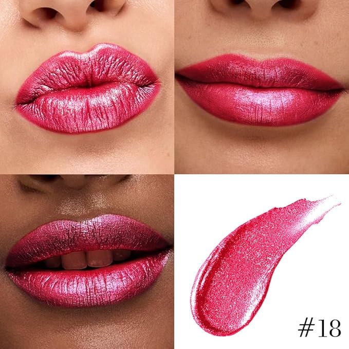 evpct Crushed Ruby Red Metallic Glitter Lip Liner and Lipstick Combo Lip Gloss Stain Set Makeup for Women Long Lasting Waterproof 24, Red Frosted Metallic Shimmer Glossy iridescent Liquid Lipstick 18