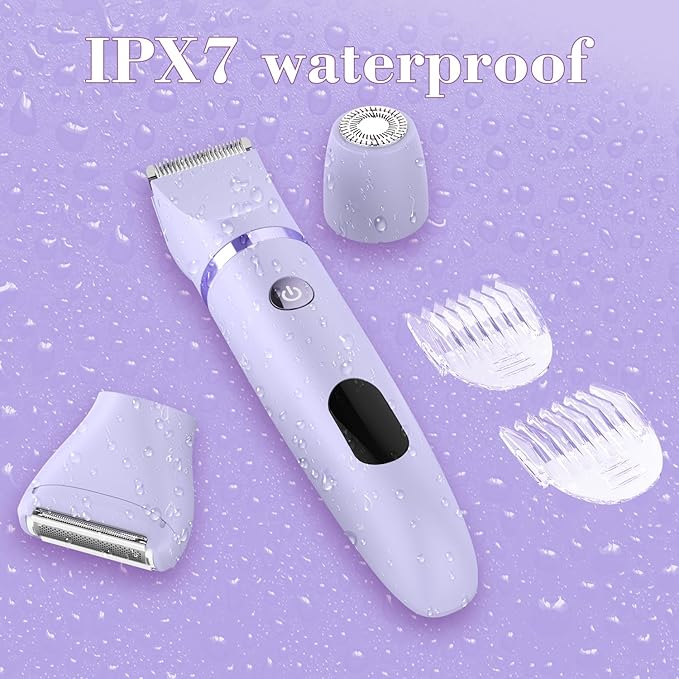 3-in-1 Electric Razor IPX7 Waterproof Bikini Trimmer Wet & Dry Use Painless Personal Trimmer Groomer for Ladies Face Body Legs Bikini Public Hairs Electric Lady Shaver with Replaceable Heads