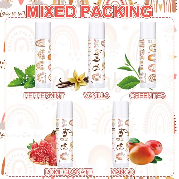 Dunzy 50 Pcs Thank You Gift Lip Balm Bulk Baby Shower Party Favors Bridal Shower Favor Lip Care with Assorted Fruit Flavors Thank You Lipstick for Guest Basket Gift Stuffer (Boho)