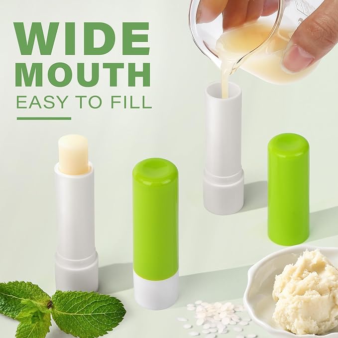 LotFancy Lip Balm Tubes Empty, 28Pcs 4.5ml Lip Balm Container Tubes with Green Caps, BPA Free & Leak Free, Refillable