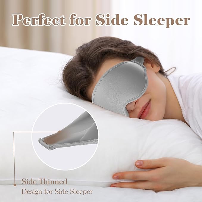 3D Cooling Eye Mask Sleep Mask for Men & Women, 100% Pressure-Free & Light Block-Out Eye Mask for Sleep with Easy Adjustable Strap, Night Eye Cover for Travel, Grey