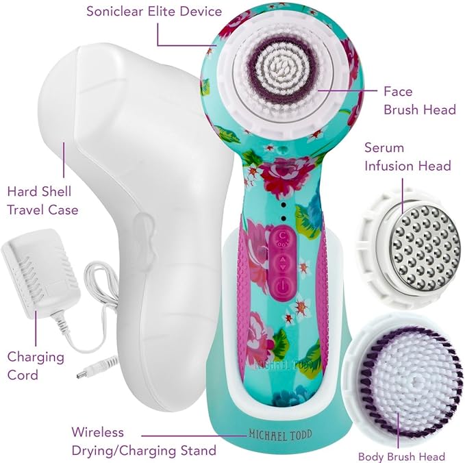 Michael Todd Beauty - Soniclear Elite - Facial Cleansing Brush System - 6-Speeds - Face Cleansing Brush & Exfoliating Body Scrubber