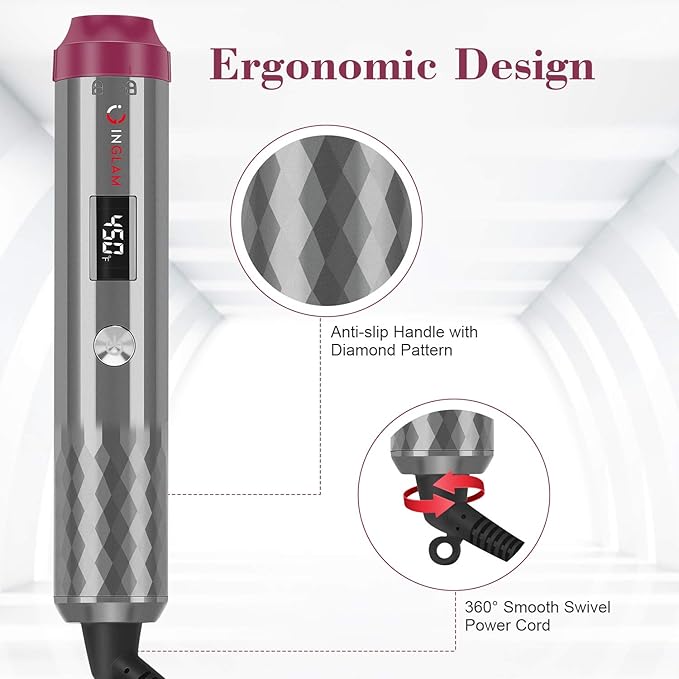 IG INGLAM Curling Iron Wand Set, 8 in-1 Interchangeable Ceramic Barrels with Infrared, Cucurbit, Tapered, Extended, 1in, 1 1/4 in, 3/4in Barrels and Clips