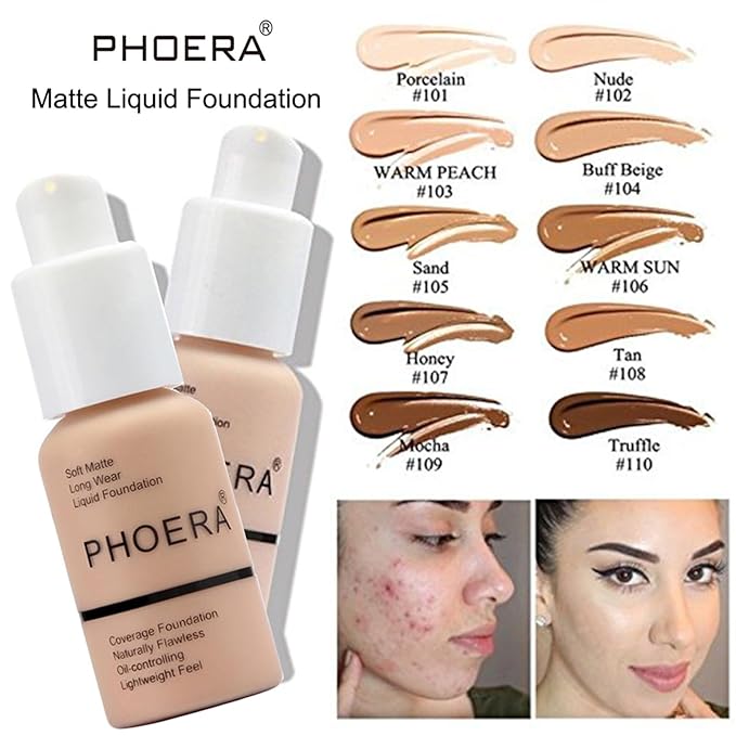 PHOERA Foundation, PHOERA Contour Palette,Shades with Highlighter & Bronzer & Blush,PHOERA Makeup Lightweight Long Lasting Wrinkles Matte Natural Finish (104+140CC+N03/ Buff Beige)