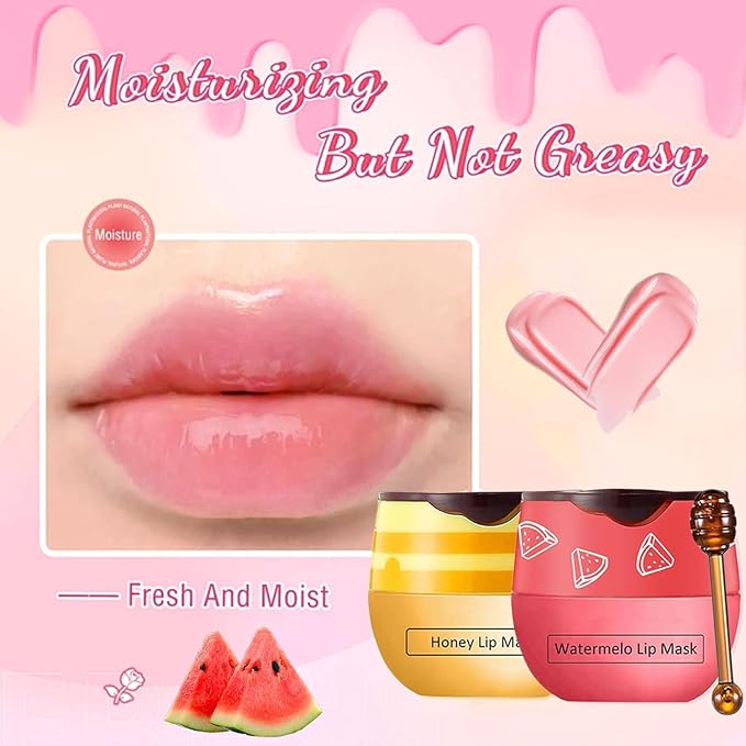 3 PCS Bee Lip Mask Honey Pot Lip Balm,Strawberry Watermelon Lip Mask Overnight Hydrating Dry and Crack Lip Scrubs Exfoliator Propolis Lip Sleeping Mask (Strawberry & Watermelon & Honey)