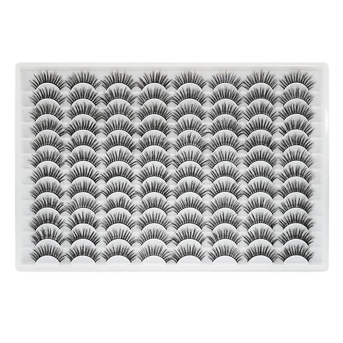 False Eyelashes 48 Pairs Faux Mink Lashes 14mm Wispy Lashes 3D Fluffy Cat Eye Lashes Pack Bulk Wholesale Strip Lashes(style 48-020)