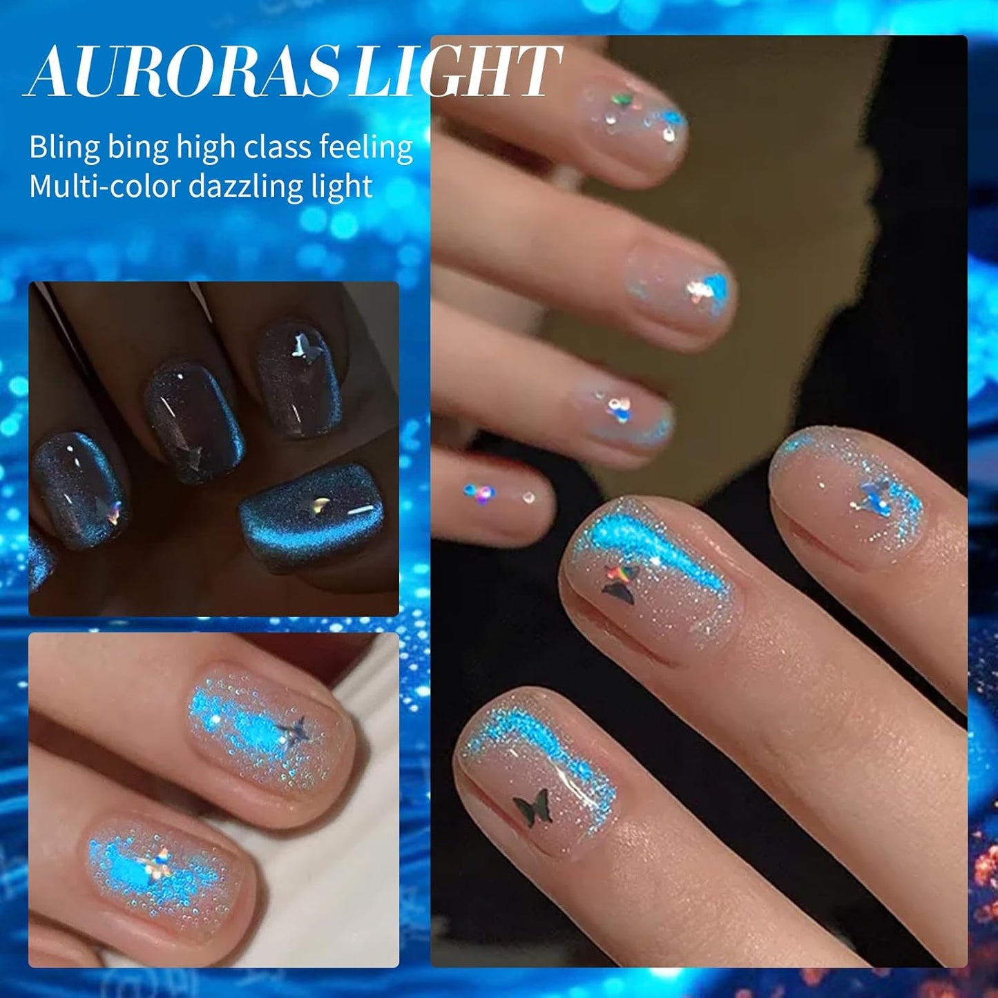 Born Pretty Cat Magnetic Eye Gel Nail Polish, Blue Auroras Cat Magnetic Gel, Mermaid Shiny Effect Pink Soak Off Nail Art Salon Manicure Home Gift 15ml