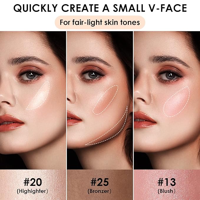 FOCALLURE 3 Pcs Cream Contour Sticks,Shades with Highlighter & Bronzer & Blush,Non-greasy Long-wear Face Contouring Pen,Easy to Sculpt the Face and Create a Lightweight Finishing Makeup,FAIR-LIGHT