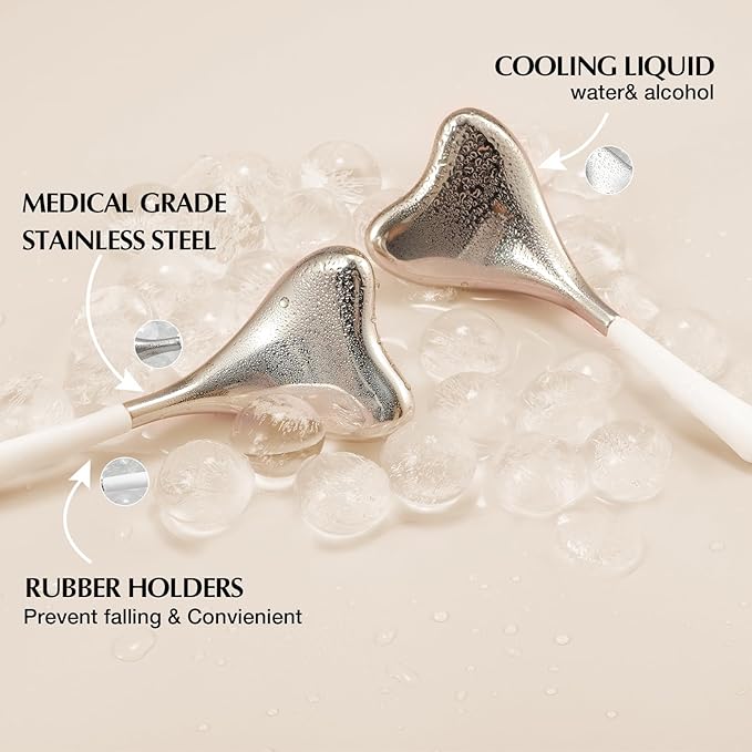 2-in-1 Gua Sha Cryo Sticks, Facial Skin Care Tools for Women Face and Eyes Massage, Unbreakable Stainless Steel Esthetician Supplies, Cooling Spa Ice Globes Roller with Carry Case