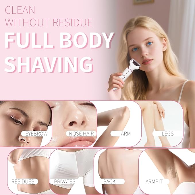 Electric Razors LED Display for Women Men, 2025 Wet/Dry Lady Shaver,4 in 1 Cordless Hair Remover with IPX7 Waterproof,Smooth & Silky Portable Bikini Electric Grooming Set (Pink & White)