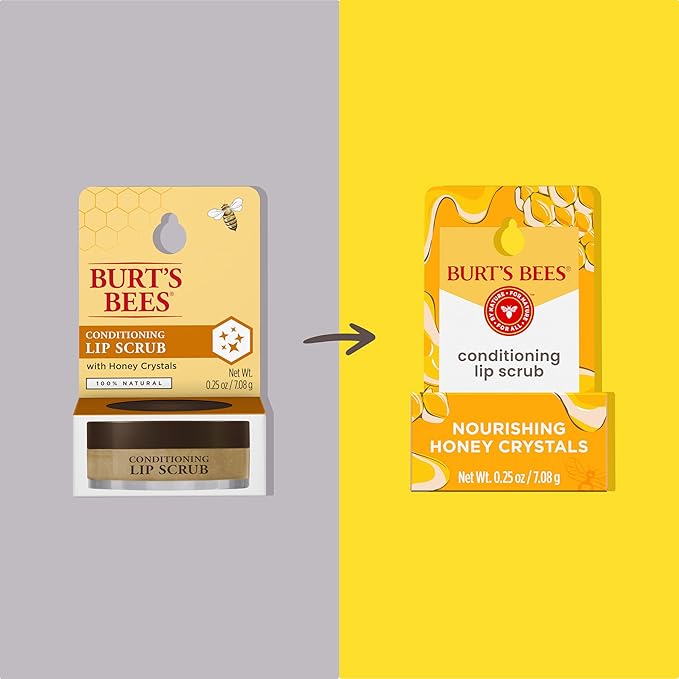 Burt's Bees Conditioning Honey Lip Scrub, Exfoliates & Conditions Dry Lips, with Honey Crystals, Use with Overnight Intense Lip Treatment, Natural Origin Lip Care, 0.25 oz.
