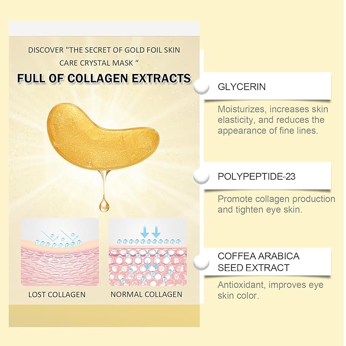 24K Gold Under Eye Patches,Black Box Collagen Anti-Aging Moisturize Under Eye Mask,Reducing Fine and Lines Dark Circleeye Patches,Gel Eye Masks Beauty & Personal Care