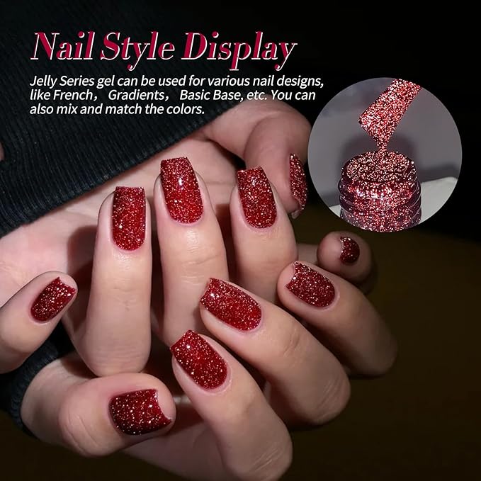 Born Pretty Jelly Burgundy Gel Nail Polish Ruby Red Glitter Cat Magnetic Eye Gel Nail Polish Fall Winter Blood Cherry Wine Red Gel Polish Glitter Soak Off Nail Art Salon Manicure Home Gift 7ml 6pcs