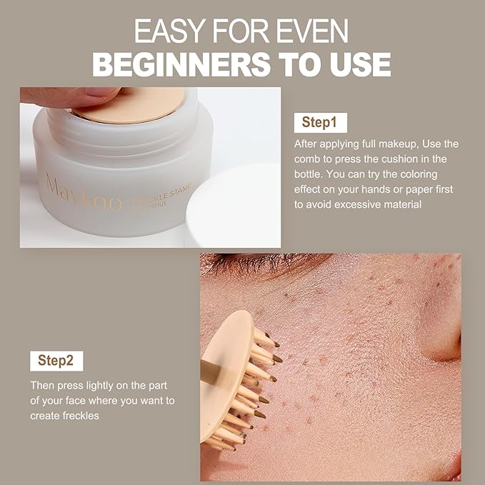 Freckle Stamp Natural Like Freckle Pen Makeup Fake Freckles Cushion Waterproof Long Lasting Quick Dry, Get Sun-kissed Stars Makeup Freckle in One Press, Chestnut, 15g