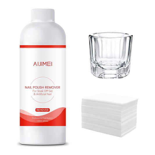 AIJIMEI Nail Polish Remover Kit, 4 Fl Oz Nail Polish Remover for Soak Off Gel Nail Polish Acrylic Nails Dipping powder Remover for Home DIY or Nail Salon