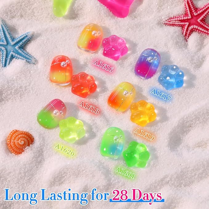 Double Rhythm 6 Pcs 15 ML Gel Polish Set Same Color Same Bottle Soak Off Gel Polish Kit Nail Art Manicure Salon DIY at Home for Women (Jelly Neon Pink Blue Red Green-T6-26)