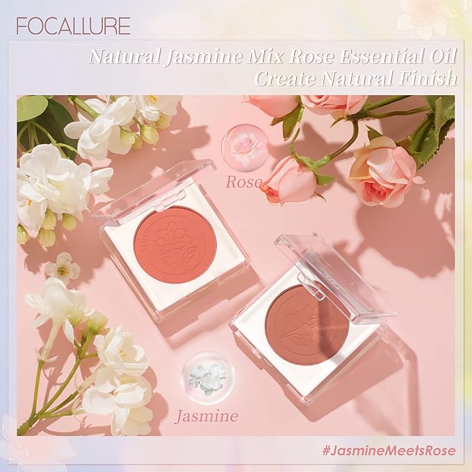 FOCALLURE Powder Palette Blush, Matte Mineral Blush Powder, Bright Shimmer Face Blush Makeup, Contour and Highlight Blush Palette, Highly Pigmented, Long Lasting, Waterproof, Blendable, #101