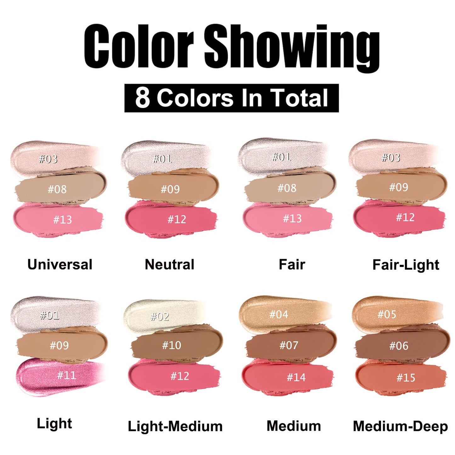 3 Pcs Cream Contour Stick Makeup Kit, Shades with Highlighter, Blush and Bronzer Contour Stick for Sculpt the Cheeks, Waterproof, Matte & Dewy Finish (Light,#01+#09+#11)