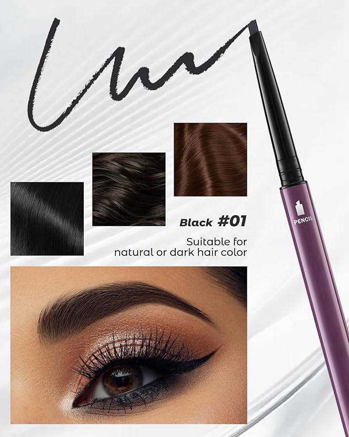 12Pcs Microblading Eyebrow Pencils Black Waterproof Eye Brow Pencil w/Eye Brow Razor & Scissors Kit 0.5mm Ultra-Fine Tip Creates Hair-Like Strokes for Women Effortless Natural Brows