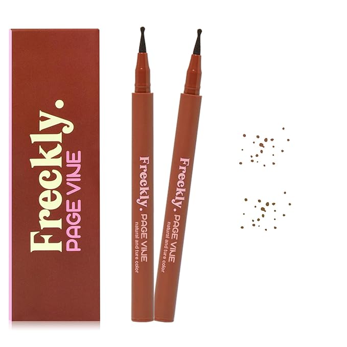 Freckle Pen,2 PCS Faux Freckle Stamp Waterproof,Fake Face Freckles Stain Makeup Long Lasting Quick Dry,Natural Lifelike Soft Dot Freck Pen 01-Light+02-Medium