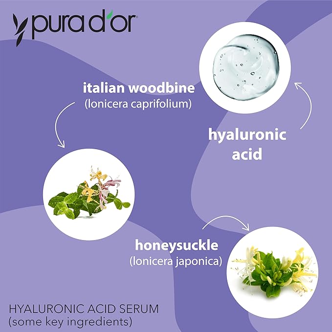 PURA D'OR Hyaluronic Acid Serum For Deep Hydration (3.3oz x2 = 6.6oz) Anti-Aging, Plumping & Moisturizing Formula For Smooth, Supple Skin - Natural Skincare Boost - Fine Lines & Wrinkle Reducer