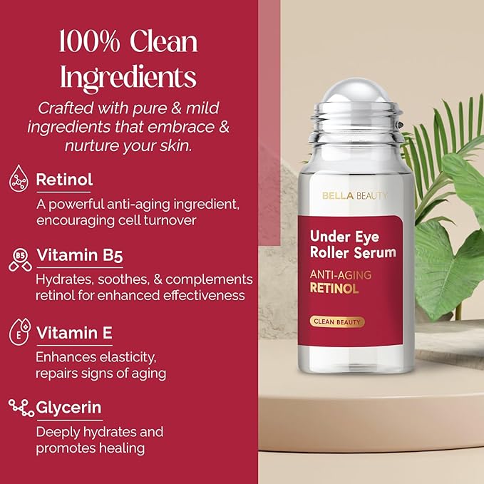 Eye Roller Serum with Retinol & Vitamin B5 - Hydrating & Soothing Under Eye Serum for Dark Circles and Puffiness & Fine Lines - Anti Aging Korean Skin Care - 1.69 Fl Oz./50ml
