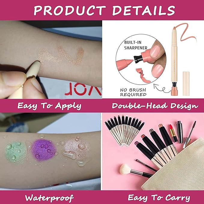 Peach Eyeshadow Stick, Smooth Cream Shimmer Eyeshadow Pencil, Waterproof Long Lasting High Pigmented Hypoallergenic Eye Shadow Highlighter Stick Create Multi-Dimension Eyes Look(20# Peach Shimmer)