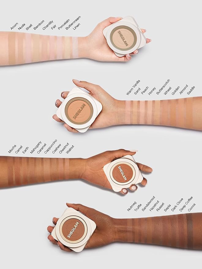 SHEGLAM SKin-Focus Full Coverage Powder Foundation Oil-Control Lightweight Face Pressed Powder Makeup-Acorn