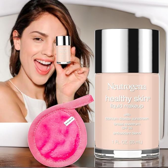 Foundation Liquid Makeup | Bundled With Makeup Cleansing Cloth - Foundation Natural, Broad Spectrum Spf 20, Infused With Vitamin E & Feverfew [Pack Of 2]