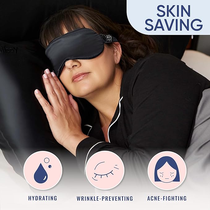 Blissy Silk Pillowcase - 100% Pure Mulberry Silk - 22 Momme 6A High-Grade Fibers - Silk Pillow Cover for Hair & Skin - Regular, Queen & King (Black, Queen)