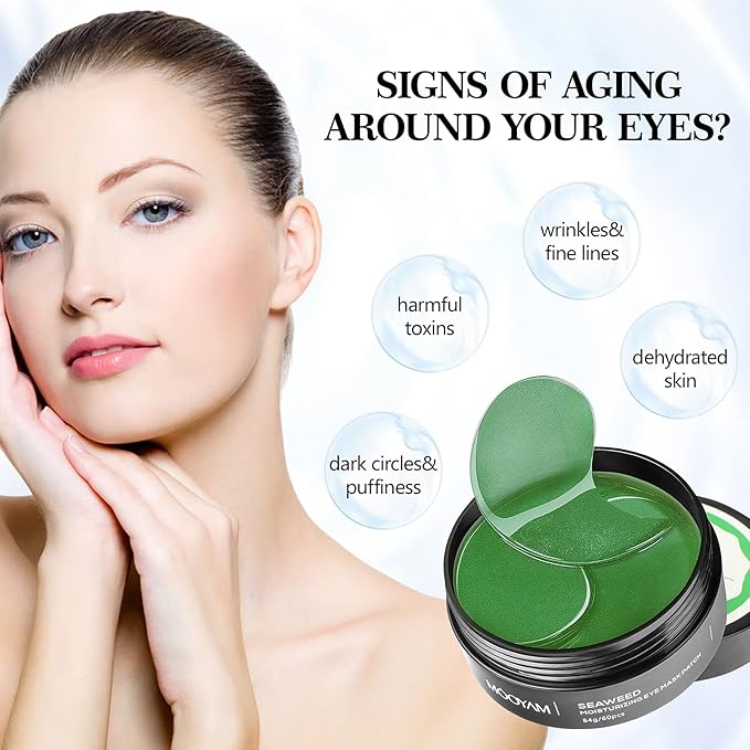 Eye Masks for Dark Circle Puffiness Dry Seaweed Eye Mask Puffy Eyes Undereye Patches Treatment 60 Pieces Collagen Eye Gel Mask Woman Men Hydrating Under Eye Mask Reduce Wrinkle Fine Line Revitalize