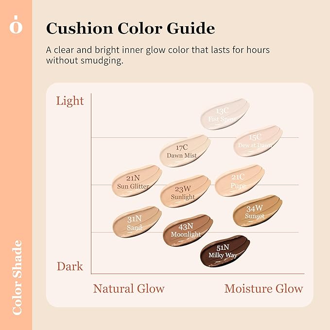 Skin Barrier Glow Cover Cushion, All-day Coverage, Glow Finish, Lightweight, Skincare-Like Texture, Non-cakey Makeup, Korean Cushion Foundation (#31N Sand, 0.49 oz)