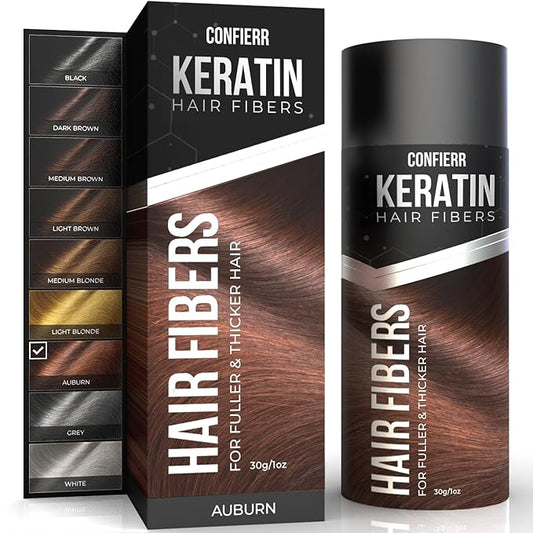 Keratin Hair Fibers for Men & Women - Fill In Fine or Thinning Hair, Instantly Thicker, Fuller Looking Hair (Auburn 30g)